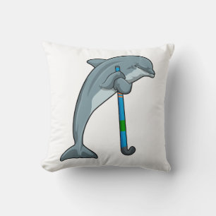 Dolphin at Hockey with Hockey stick Cushion