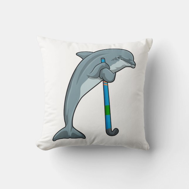 Dolphin at Hockey with Hockey stick Cushion (Front)