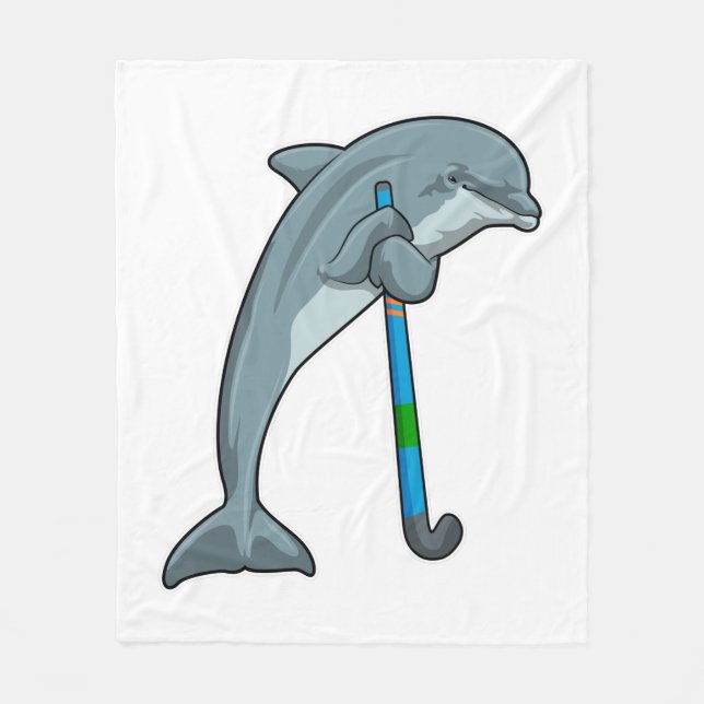 Dolphin at Hockey with Hockey stick Fleece Blanket (Front)