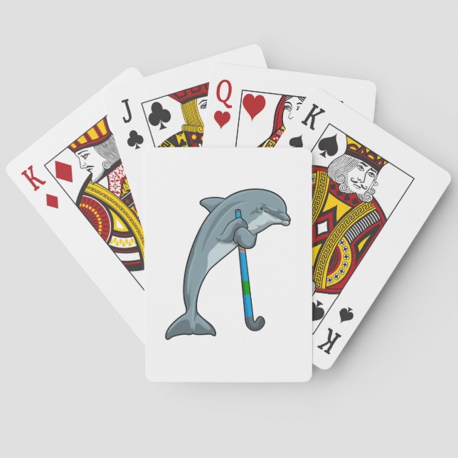 Dolphin at Hockey with Hockey stick Playing Cards (Back)