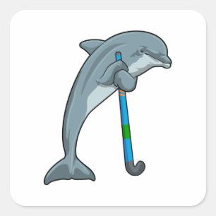 Dolphin at Hockey with Hockey stick Square Sticker
