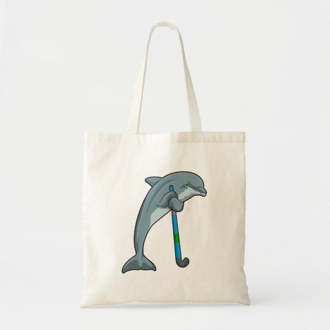 Dolphin at Hockey with Hockey stick Tote Bag (Front)