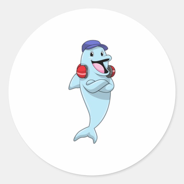 Dolphin at Listen to Music Classic Round Sticker (Front)