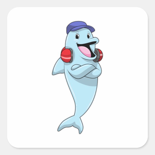 Dolphin at Listen to Music Square Sticker (Front)