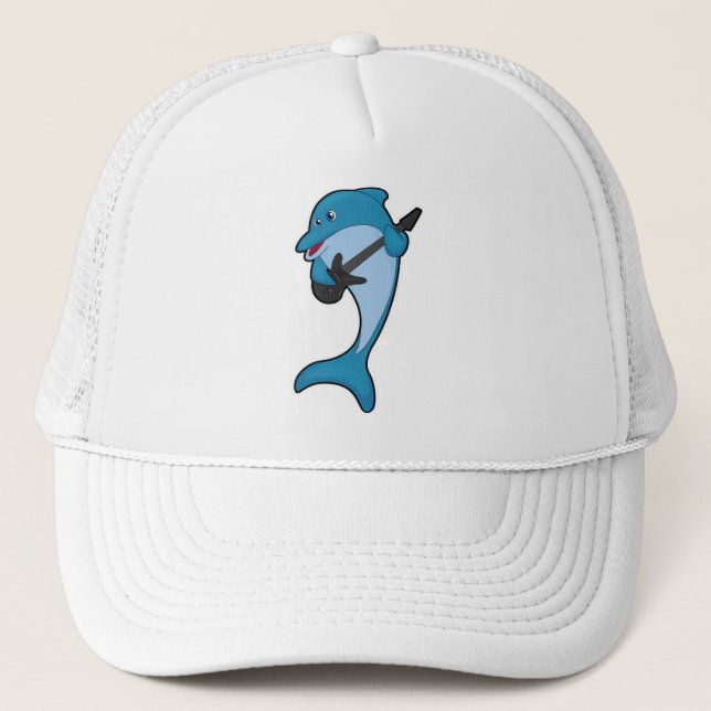 Dolphin at Music with Guitar Trucker Hat (Front)