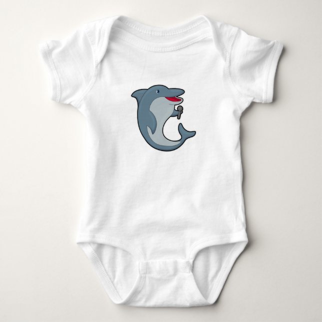 Dolphin at Singing with Microphone Baby Bodysuit (Front)
