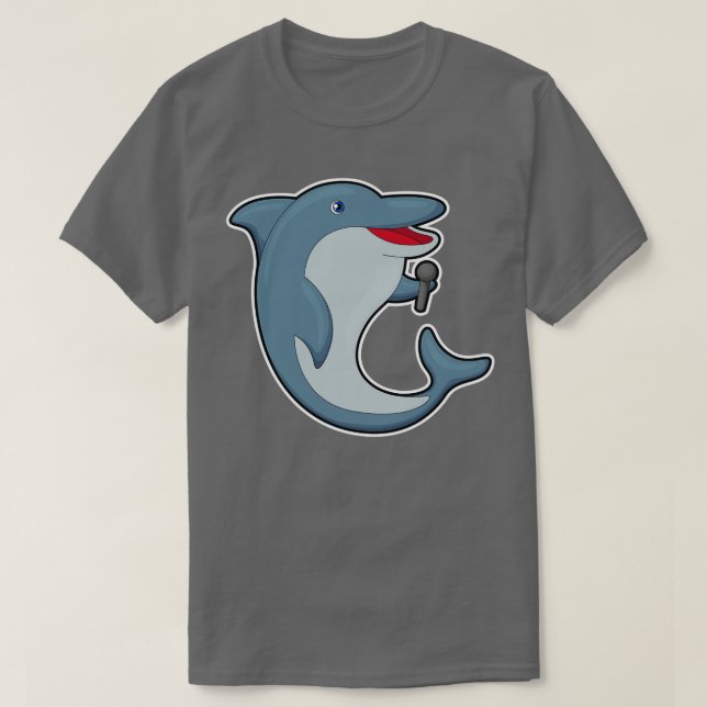Dolphin at Singing with Microphone T-Shirt (Design Front)
