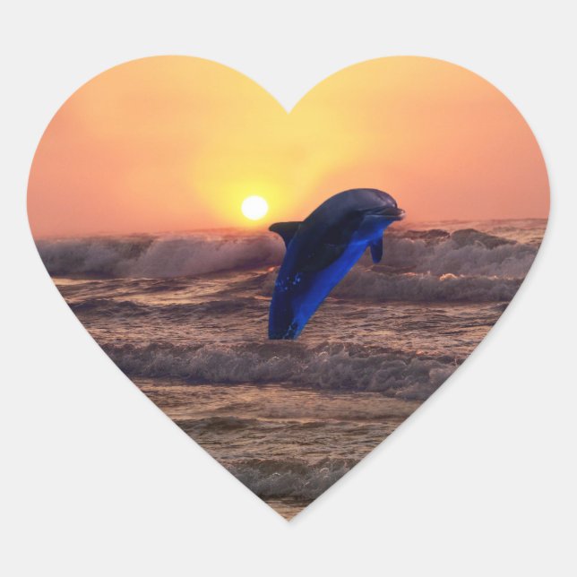 Dolphin at sunset heart sticker (Front)