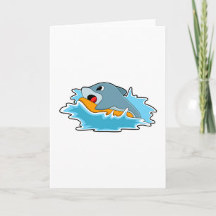 Dolphin at Surfing with Surfboard Card