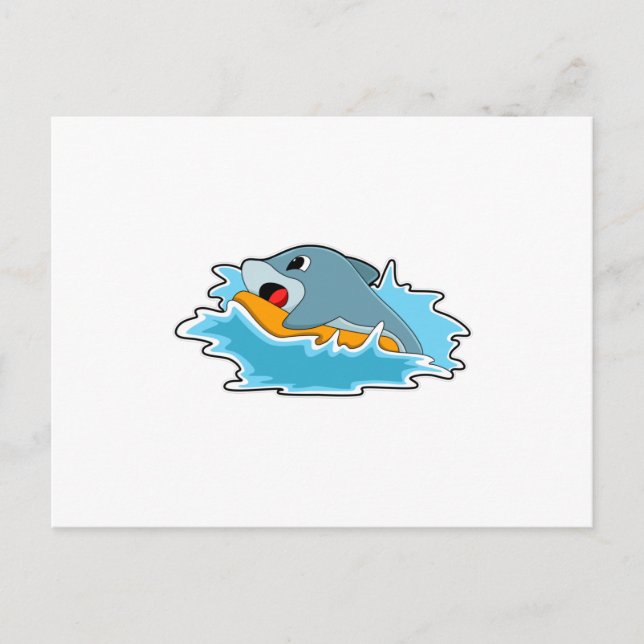 Dolphin at Surfing with Surfboard Postcard (Front)