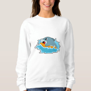 Dolphin at Surfing with Surfboard Sweatshirt