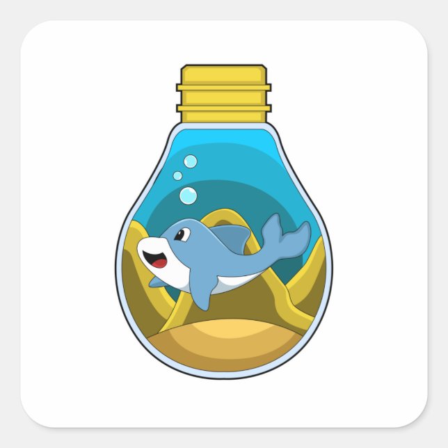 Dolphin at Swimming in Aquarium Square Sticker (Front)