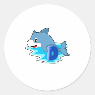 Dolphin at Swimming with Letter Classic Round Sticker