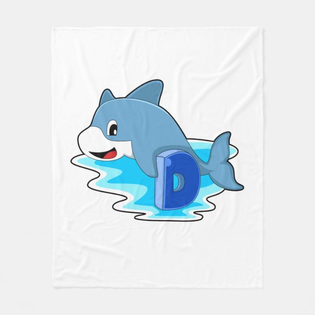 Dolphin at Swimming with Letter Fleece Blanket (Front)