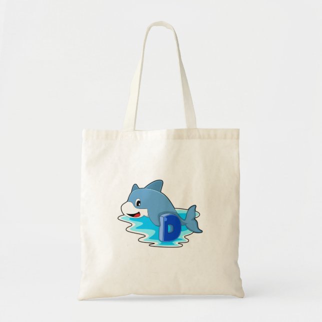 Dolphin at Swimming with Letter Tote Bag (Front)