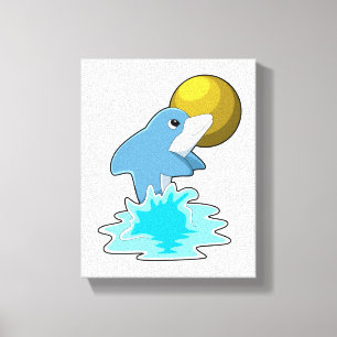 Dolphin at Swimming with Moon Canvas Print