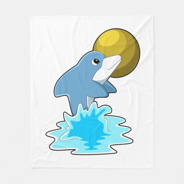 Dolphin at Swimming with Moon Fleece Blanket (Front)