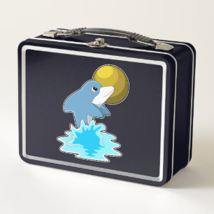 Dolphin at Swimming with Moon Metal Lunch Box