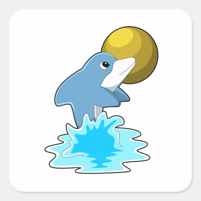 Dolphin at Swimming with Moon Square Sticker (Front)