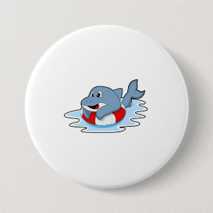 Dolphin at Swimming with Swim ring.PNG 7.5 Cm Round Badge