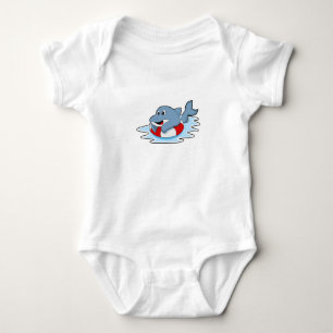 Dolphin at Swimming with Swim ring.PNG Baby Bodysuit