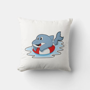 Dolphin at Swimming with Swim ring.PNG Cushion