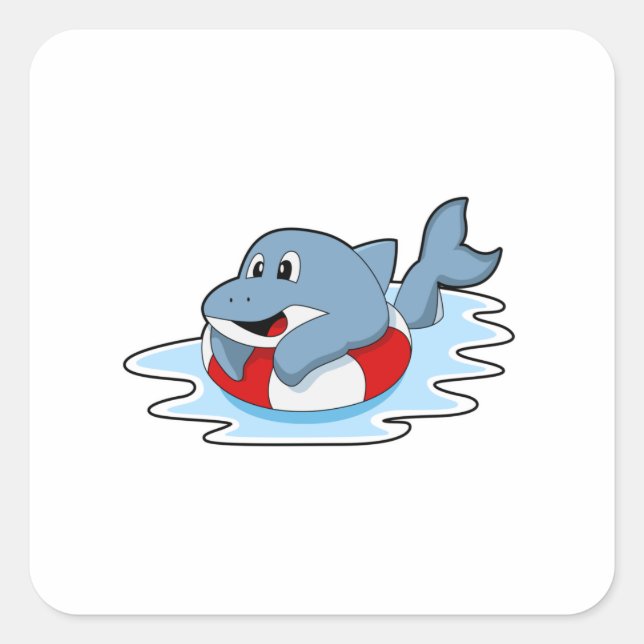 Dolphin at Swimming with Swim ring.PNG Square Sticker (Front)