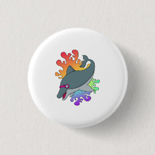 Dolphin at Swimming with Swimming goggles 3 Cm Round Badge