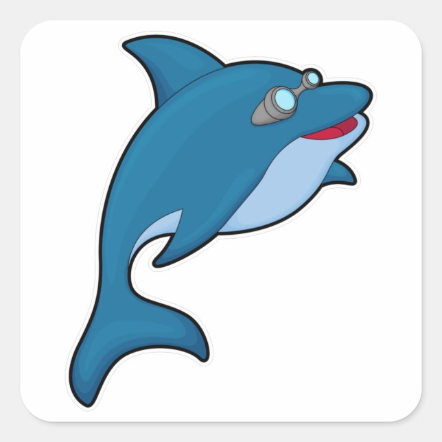 Dolphin at Swimming with Swimming goggles Square Sticker (Front)
