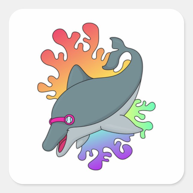 Dolphin at Swimming with Swimming goggles Square Sticker (Front)