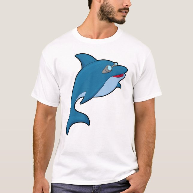 Dolphin at Swimming with Swimming goggles T-Shirt (Front)