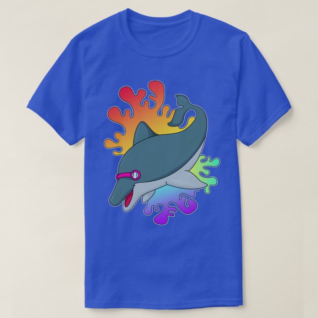 Dolphin at Swimming with Swimming goggles T-Shirt (Design Front)