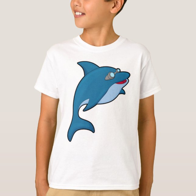 Dolphin at Swimming with Swimming goggles T-Shirt (Front)