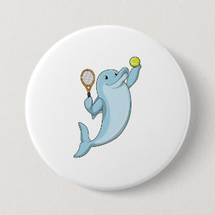 Dolphin at Tennis with Tennis racket 7.5 Cm Round Badge