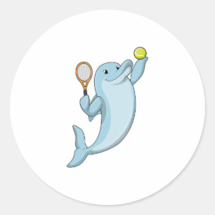 Dolphin at Tennis with Tennis racket Classic Round Sticker