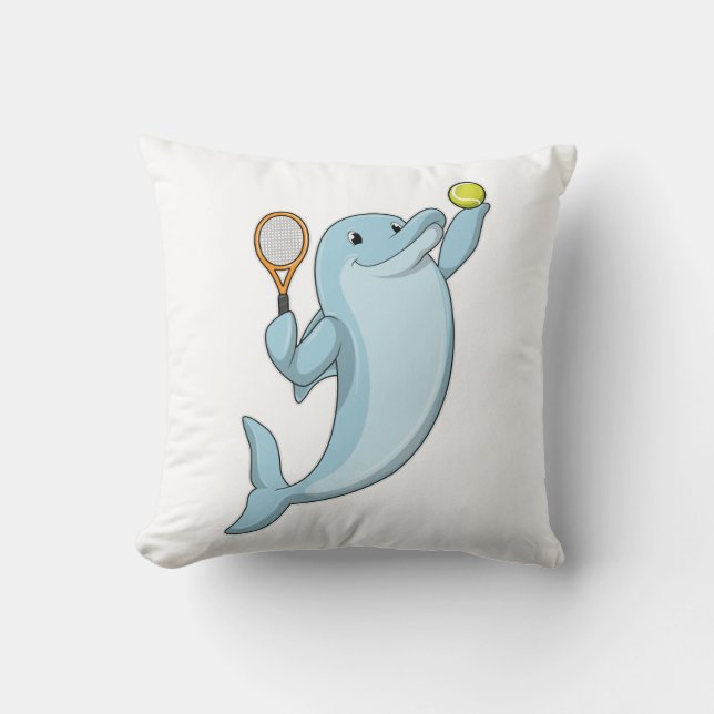 Dolphin at Tennis with Tennis racket Cushion (Front)