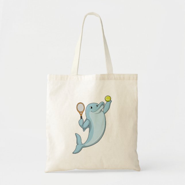 Dolphin at Tennis with Tennis racket Tote Bag (Front)