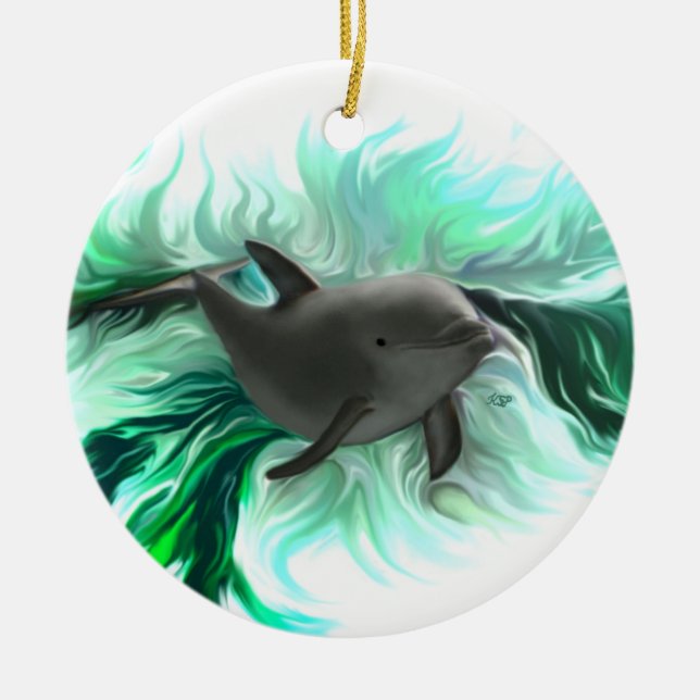Dolphin Baby Ceramic Tree Decoration (Front)