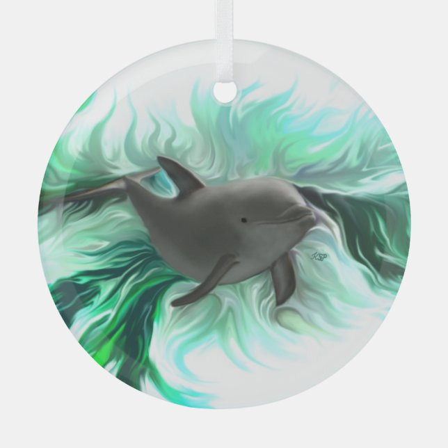 Dolphin Baby Glass Tree Decoration (Front)