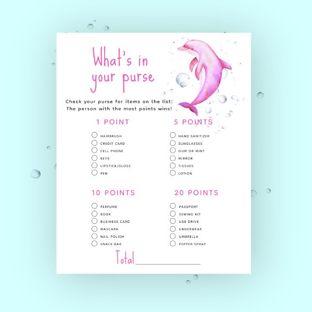 Dolphin baby shower - Whats in your purse game (Creator Uploaded)