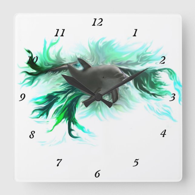Dolphin Baby Square Wall Clock (Front)
