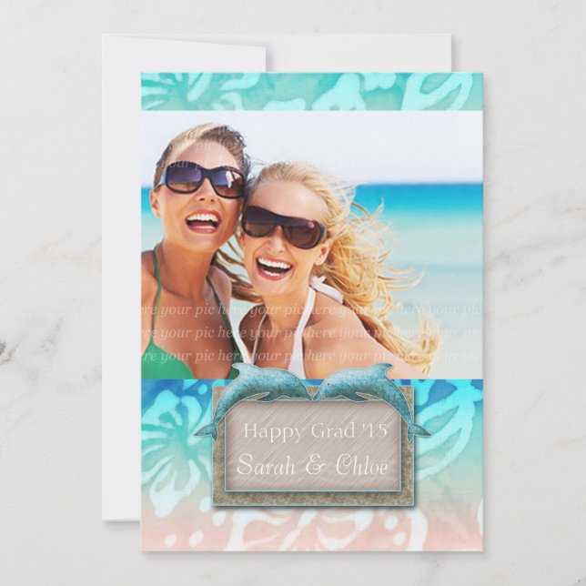 Dolphin Beach Grad Luau Party Announcement Photo (Front)