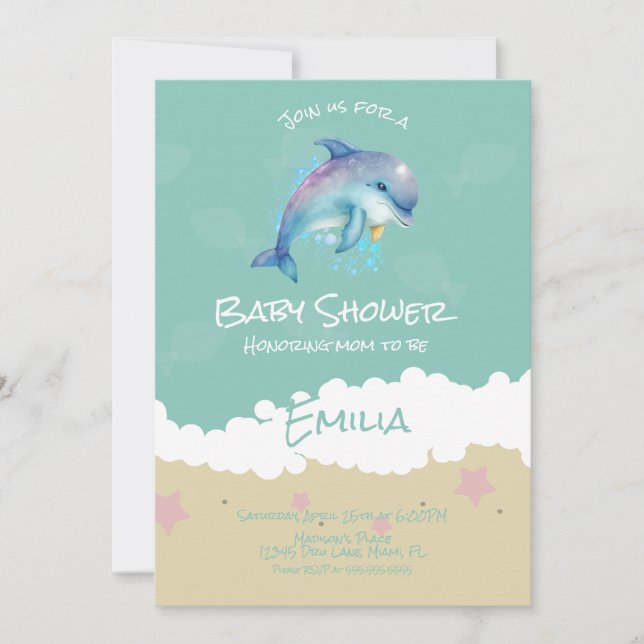Dolphin Beach Ocean Baby Shower Invitation (Front)