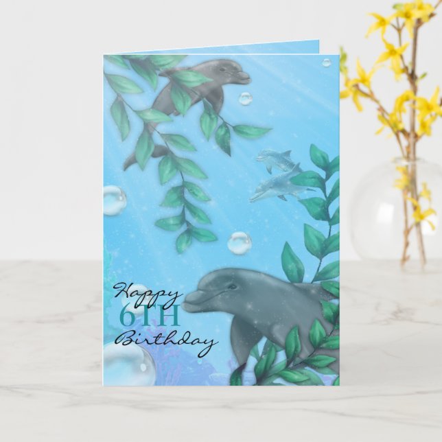 Dolphin Birthday Card (Yellow Flower)