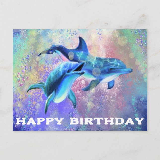 Dolphin Birthday Card with Happy Family Dolphins (Front)