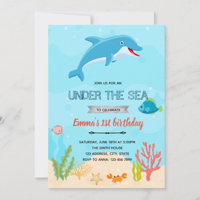 Dolphin birthday invitation (Front)