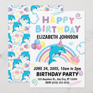 Dolphin Birthday Invitation in White