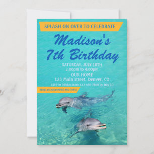 Dolphin birthday invitation Pool party invite