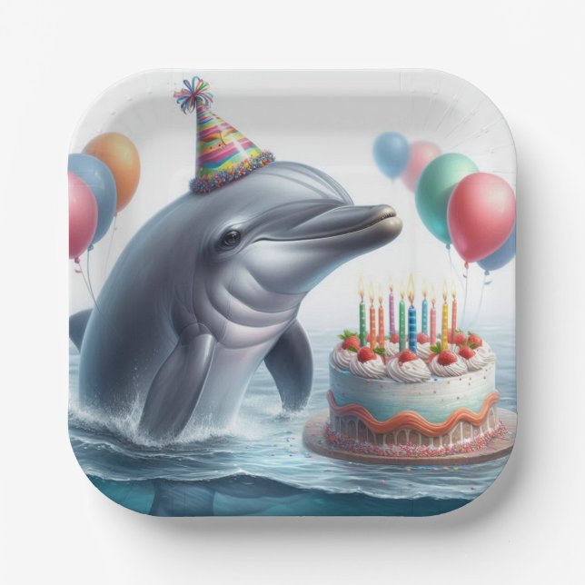 Dolphin Birthday Paper Plate (Front)