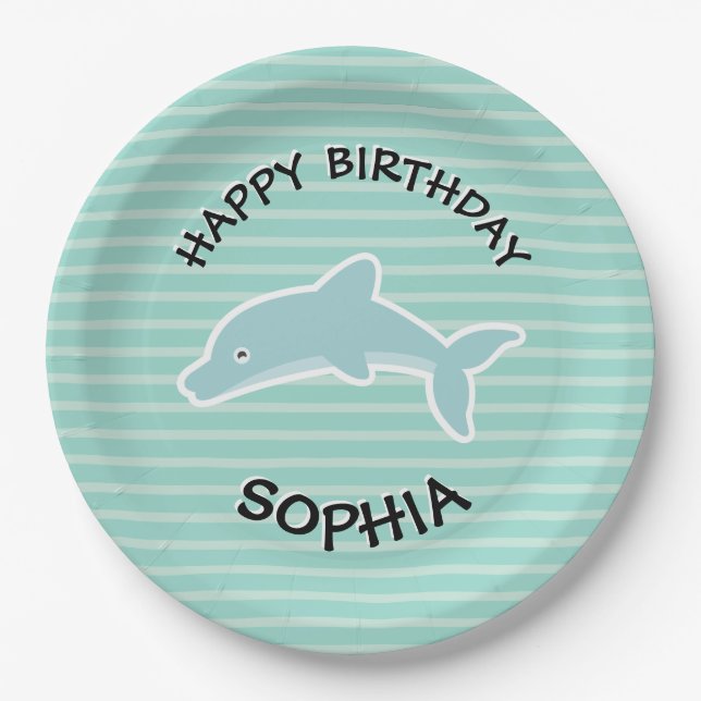 Dolphin Birthday Party Animals Paper Plate (Front)